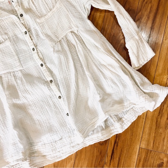 Free People gauze waffle knit button  blouse top shirt ivory boho cottag… - Picture 5 of 8